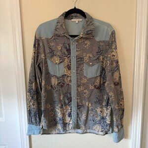 Love The Label Anthropologie Floral Chambray Buttondown Shirt Size Medium